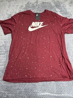 Nike Burgundy Tee with White Logo and Star Print